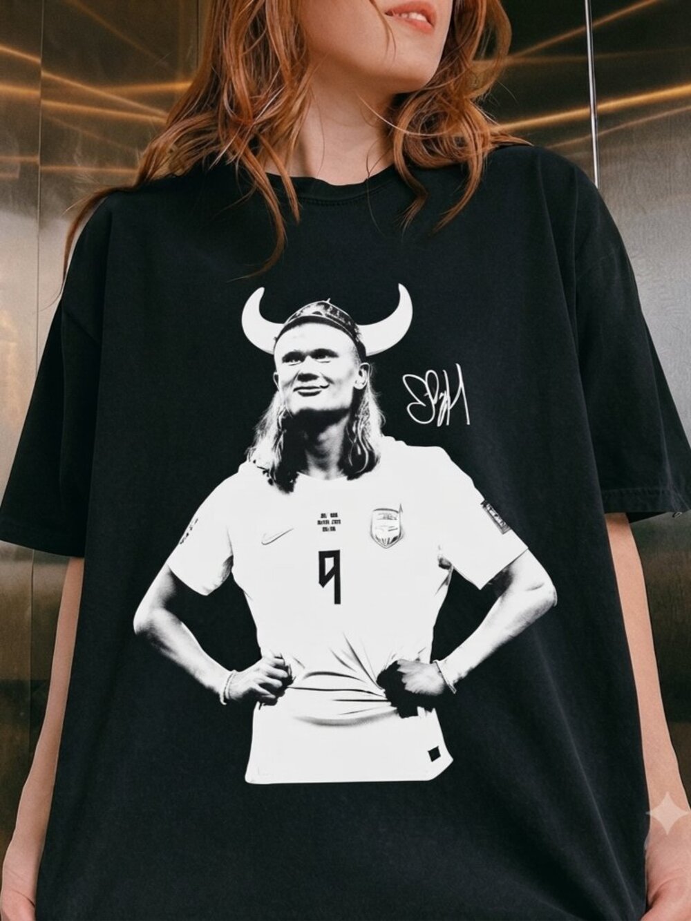Erling Haaland Viking Graphic Black T-Shirt Soccer Merch